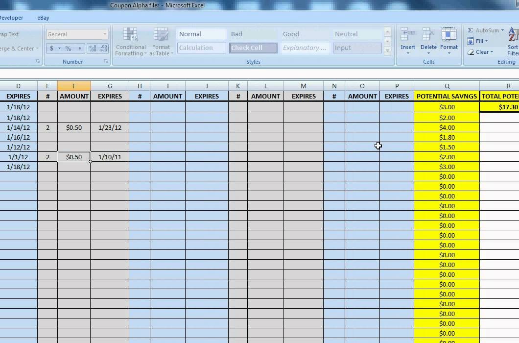 EXTREME COUPONING ALPHABETICAL SPREADSHEET For COUPON INVENTORY Document Extreme Couponing Spreadsheet