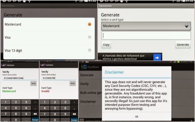 Fake But Working Credit Card Number Generator Android App