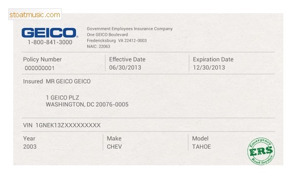 Fake Geico Insurance Card Template Stoatmusic In Document
