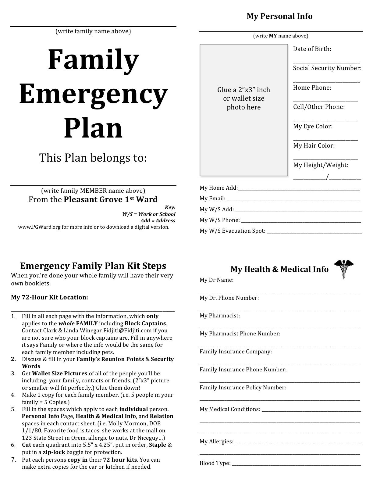 Family Emergency Plan Printable Documents For Your Document Disaster