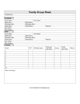 Family Group Sheet Template Document