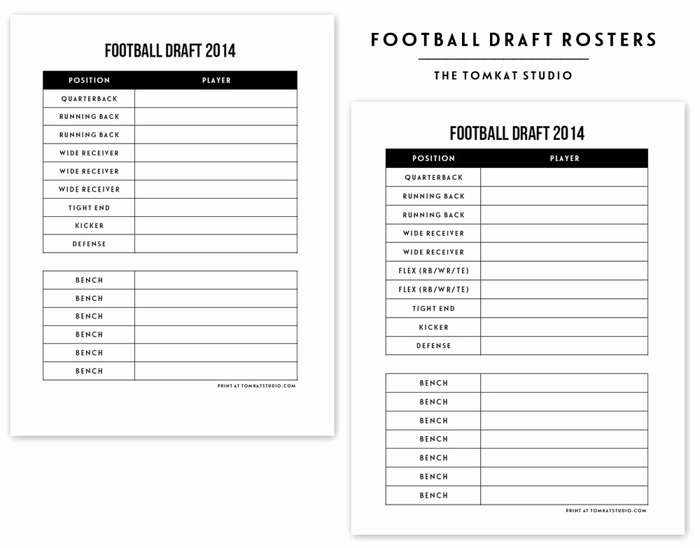 Fantasy Football Draft Spreadsheet Template Unique