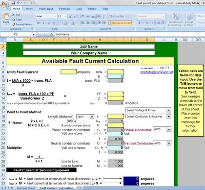 Fault Current Calculation Spreadsheet EEP Document Calculator