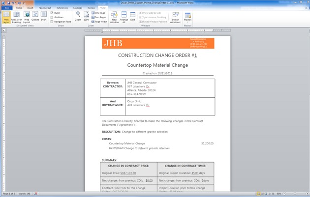 Features Construction Software Document Quickbooks Proposal