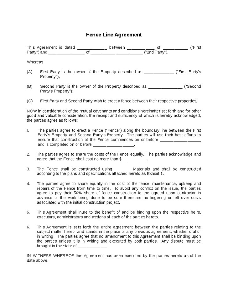 Fence Agreement Template Mesotraining Com Document