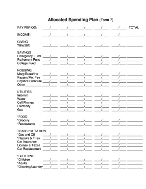 Fillable Online Allocated Spending Plan Form 7 Fax Email Print Document
