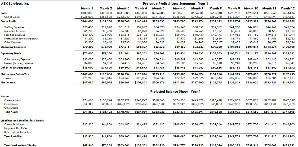 Financial Projections Template In Excel Document