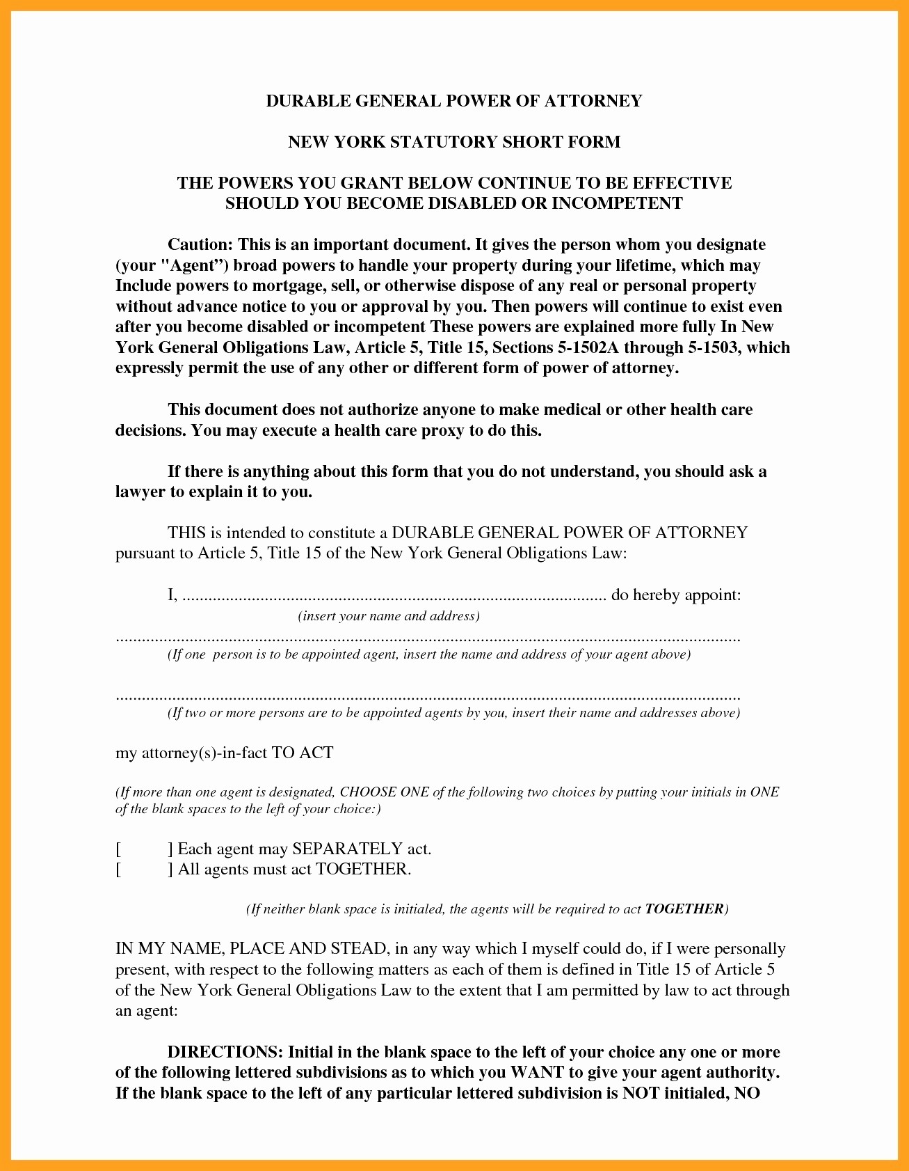 Florida General Durable Power Of Attorney Form Best Sample Document