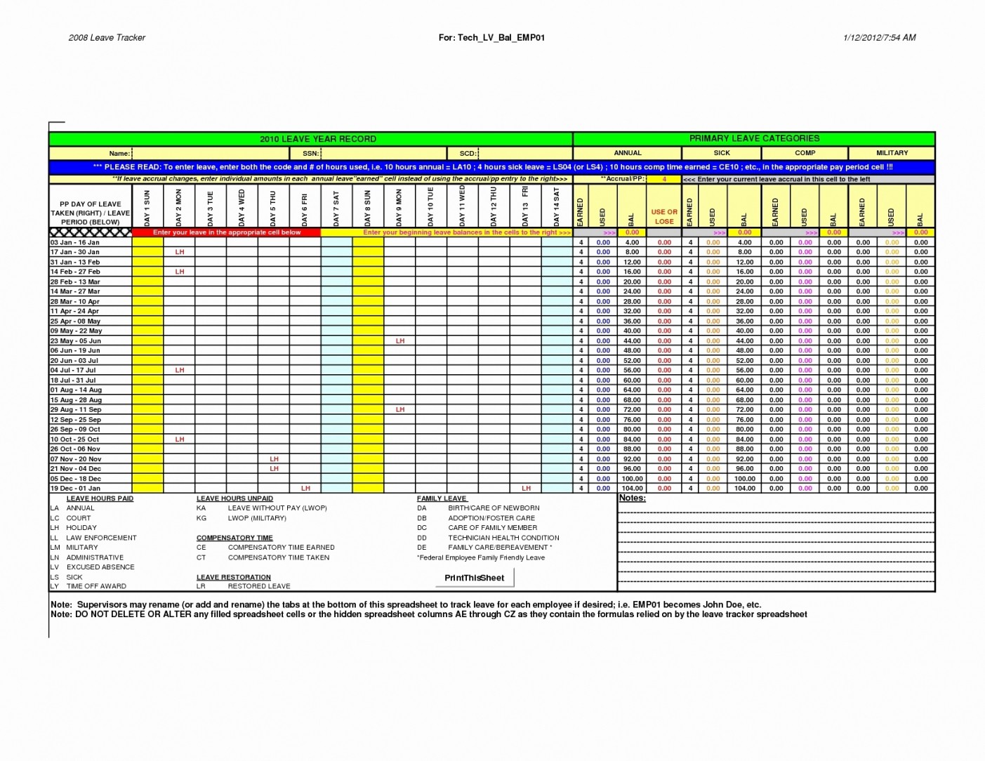 Fmla Tracking Spreadsheet As Free Excel