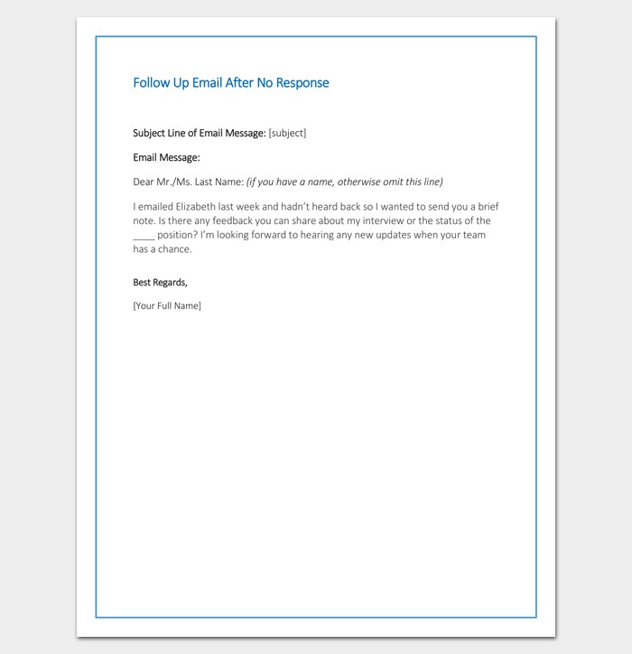 Follow Up Email After No Response Sample Example Format Letter Document Samples