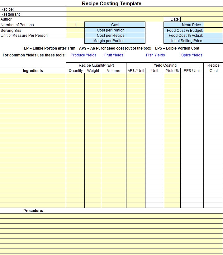 Food Cost Sheet Sivan Crewpulse Co Document Costing