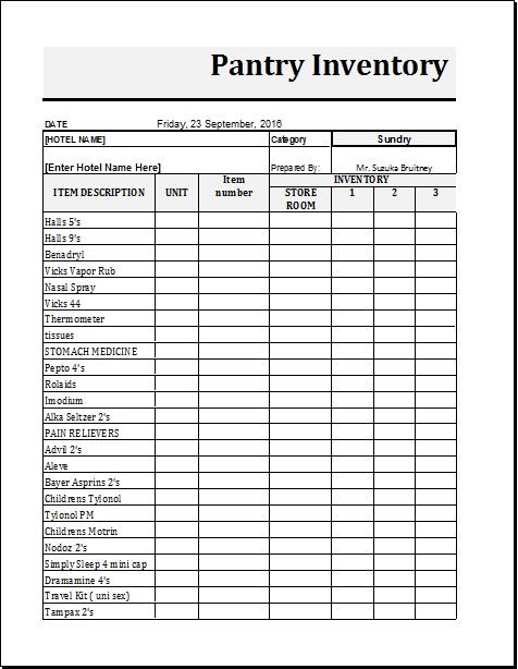 Food Inventory Template 28 Images Storage Pantry Supplies Document Excel