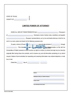Form 01 137 Limited Power Of Attorney Texas Forms Laws Com