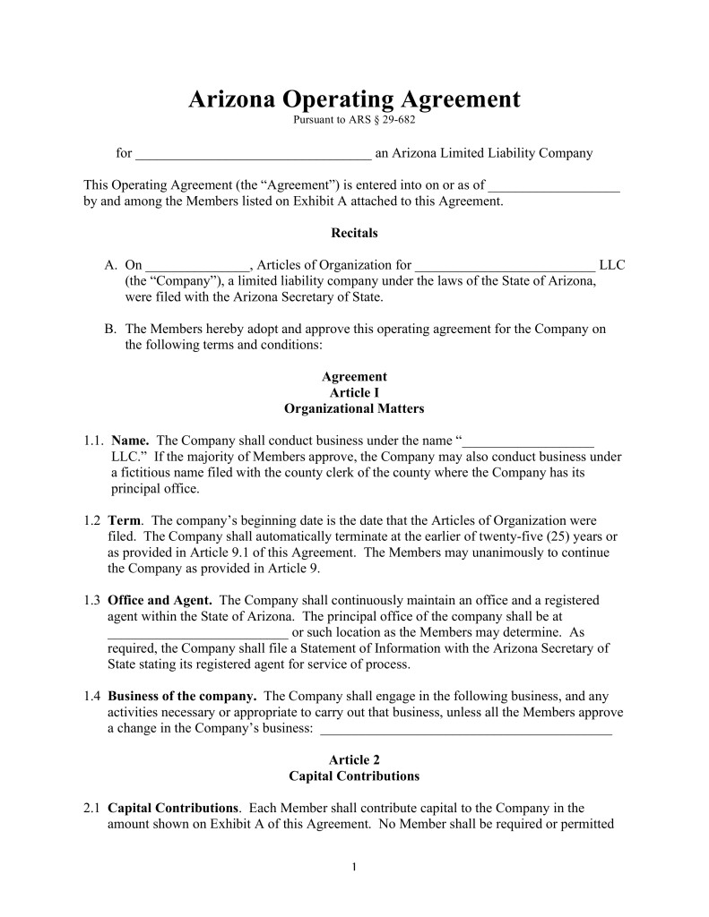 Form Llc Templates Arizona Operating Agreement Singular Steps To In Document Template