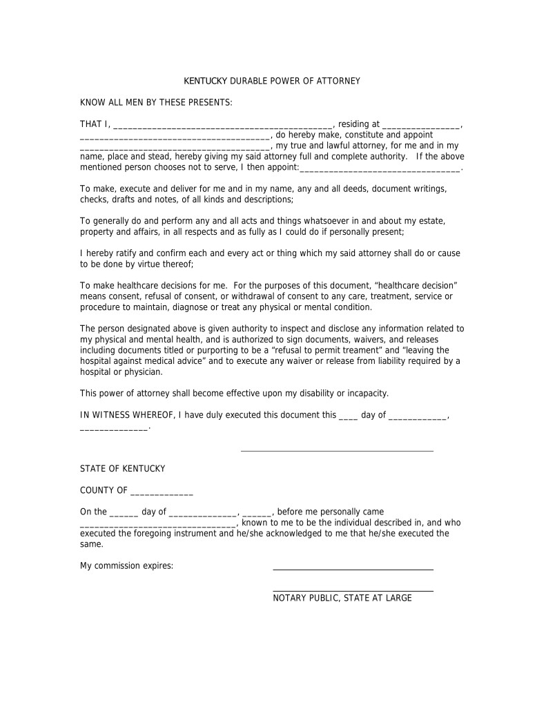 Form Templates Ky Legal Forms Kentucky Durable Power Of Attorney Document