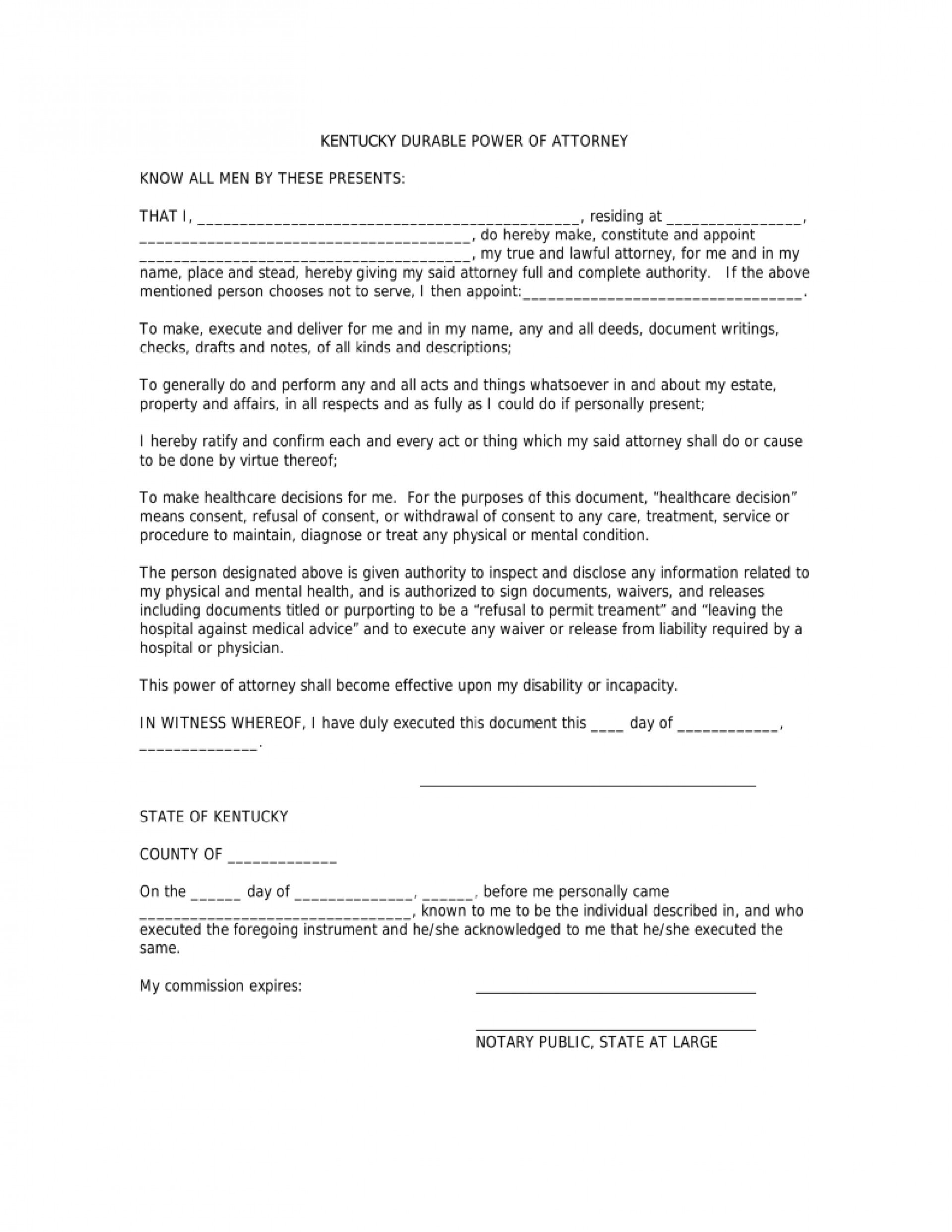 Form Templates Ky Legal Forms Kentucky Durable Power Of Attorney Document