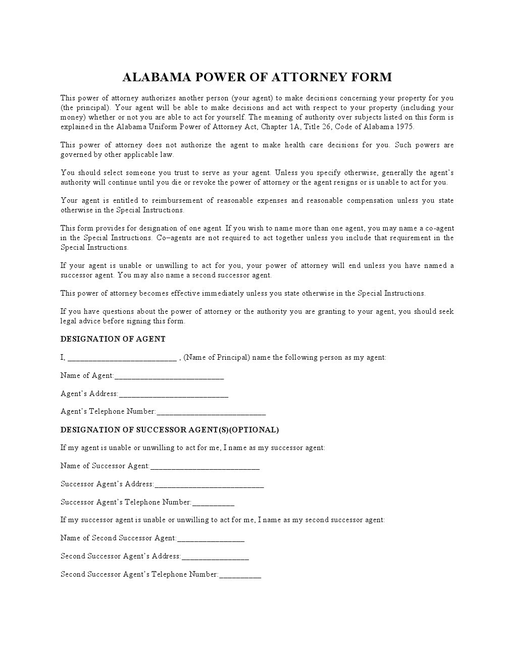 Free Alabama Durable Financial Power Of Attorney Form PDF Template Document