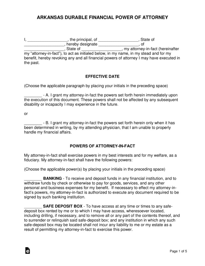 Free Arkansas Durable Financial Power Of Attorney Form PDF Document
