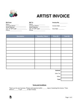 Free Artist Invoice Template Word PDF EForms Fillable Forms Document