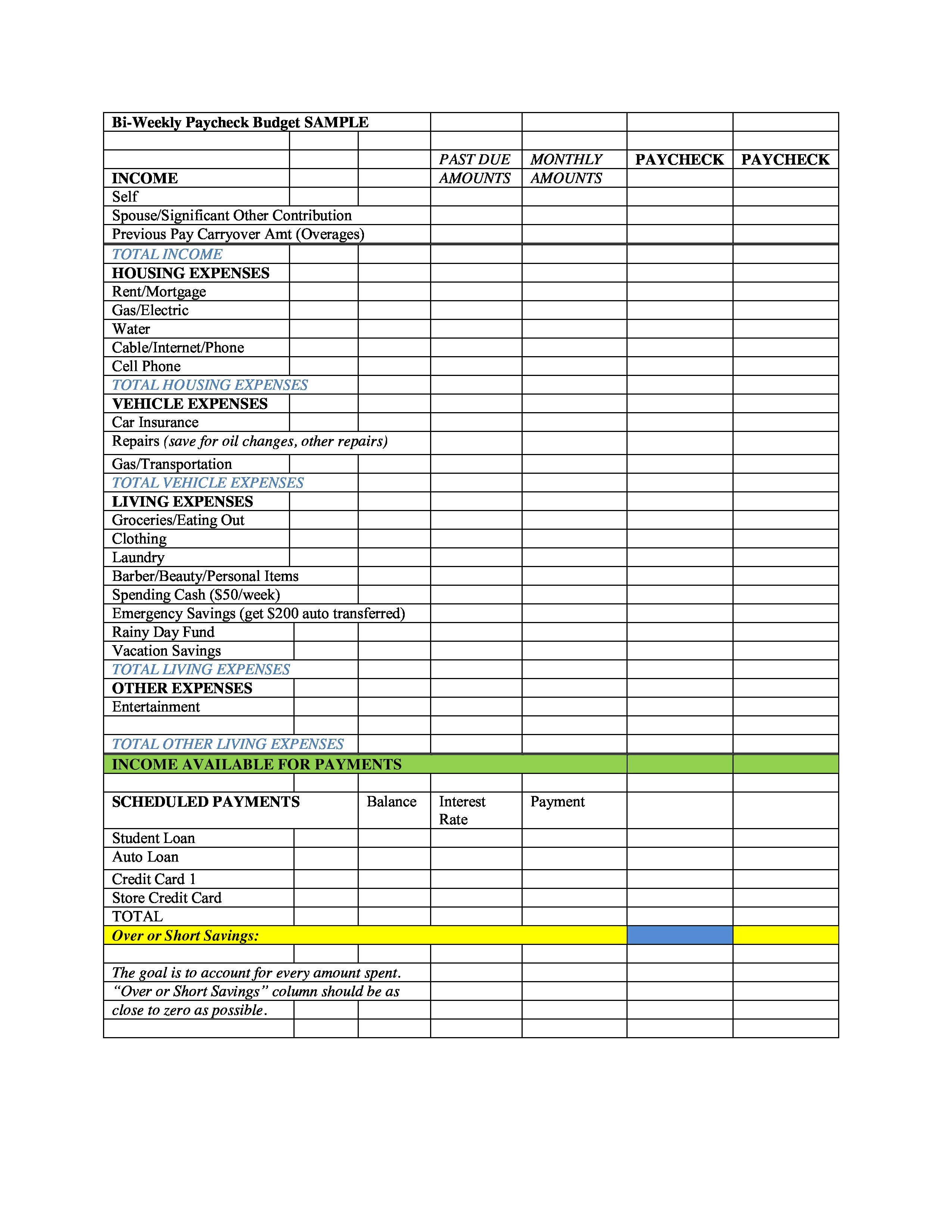 Free Bi Weekly Paycheck Budget Templates At Com Document To Spreadsheet