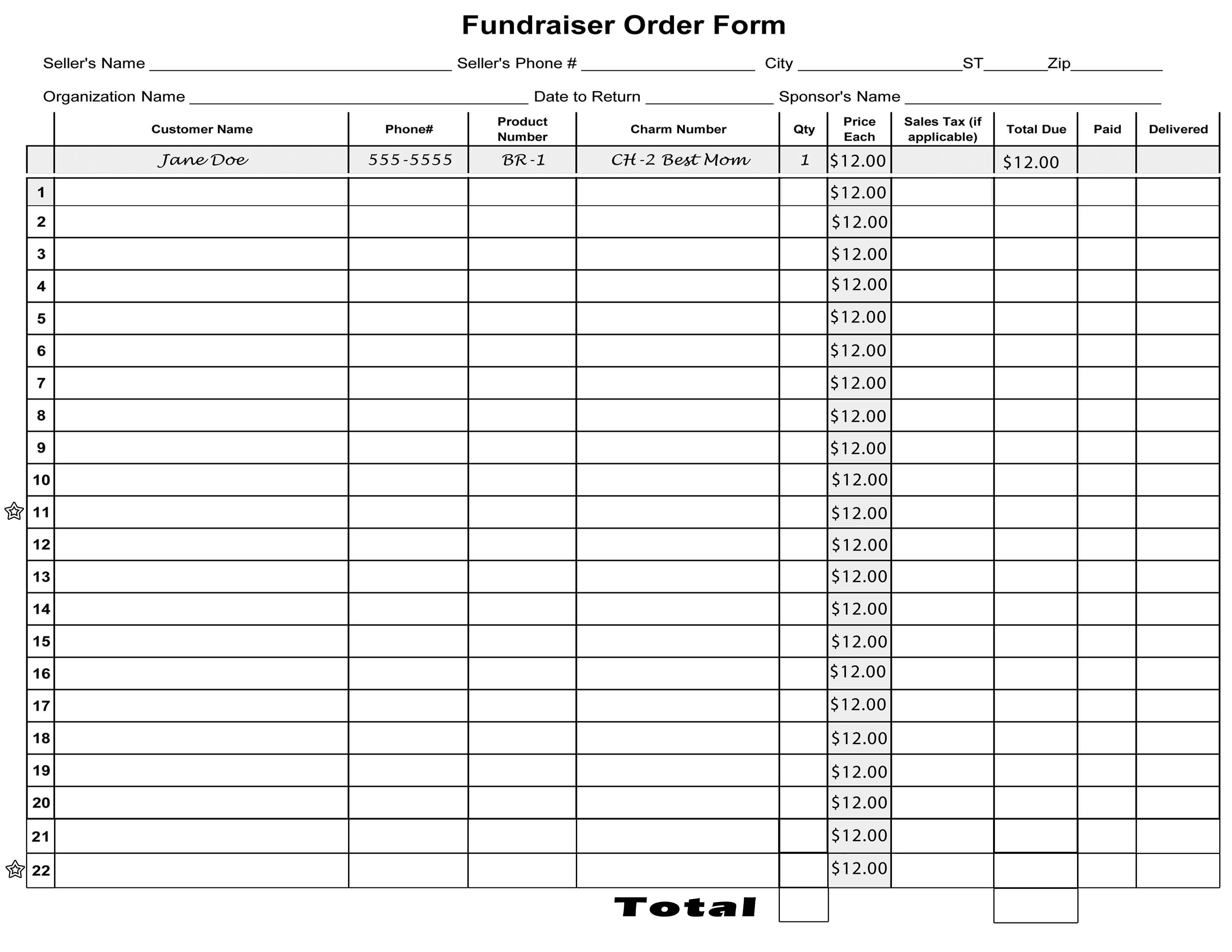 Free Blank Order Form Template Fundraiser Document Candy