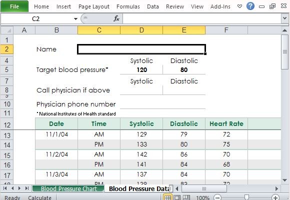 Free Blood Pressure Tracker Template For Excel Document