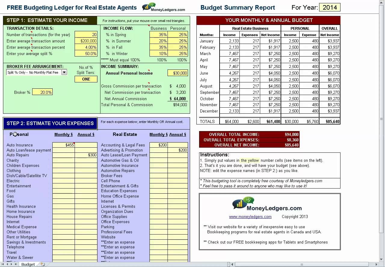 Free Budgeting Spreadsheet For Real Estate Agents Bookkeeping Tips Document Agent