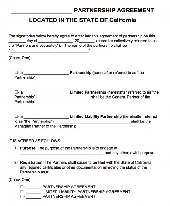 Free California Partnership Agreement Template Pdf Word Document General Form