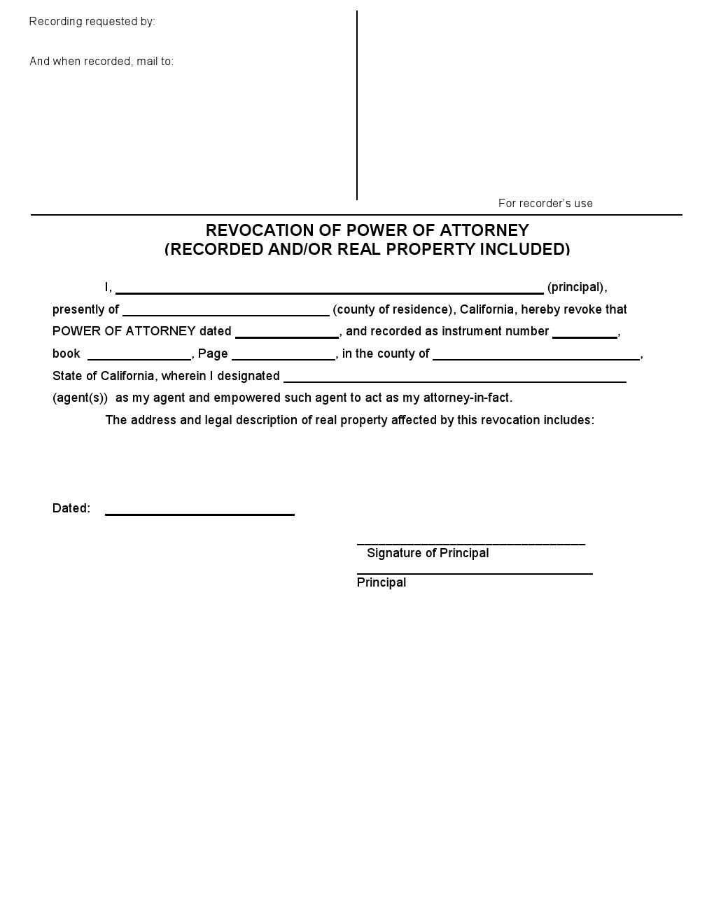 Free California Revocation Of Power Attorney Form Adobe PDF Word Document