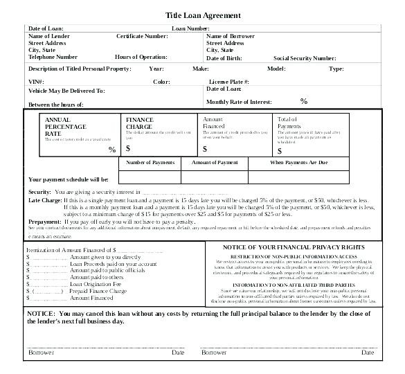 Free Car Loan Agreement Form Picture Forgiveness Document Financing Template