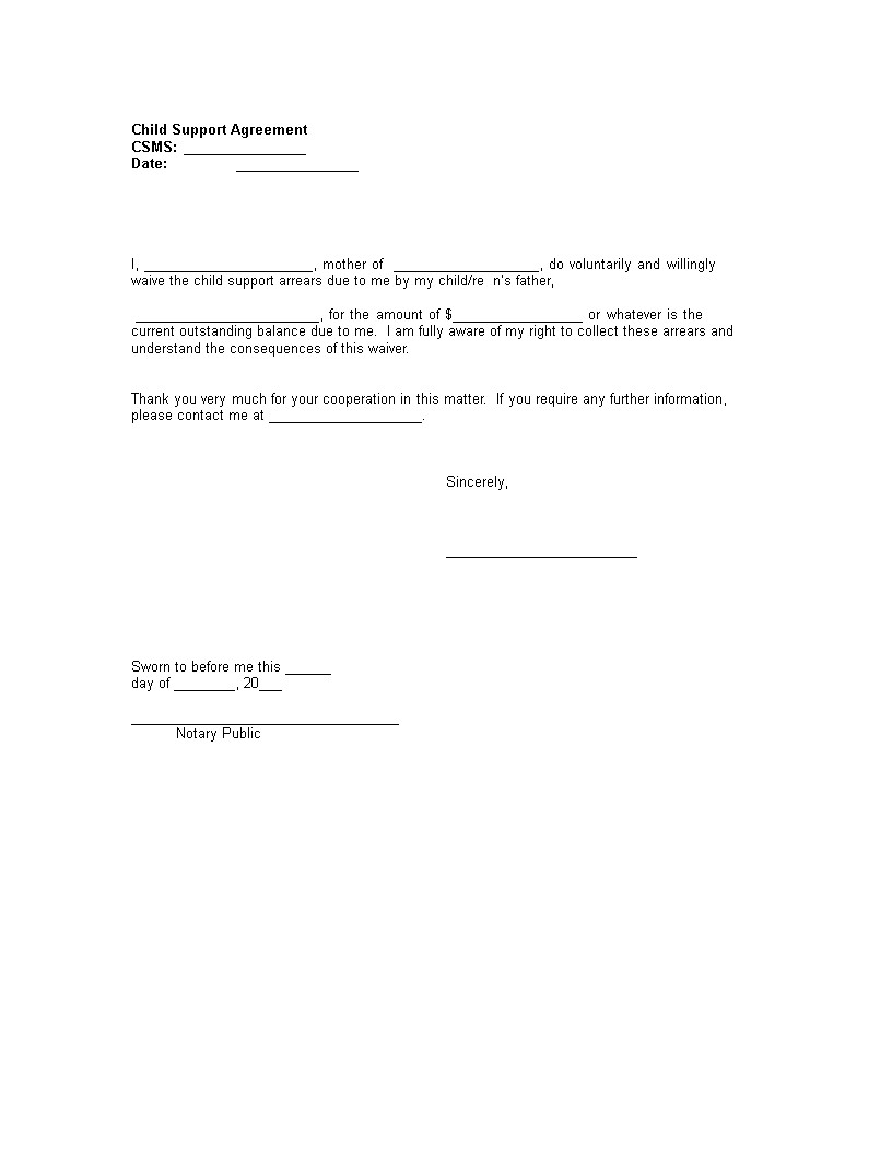 Free Child Support Mutual Agreement Templates At Document Contract Template