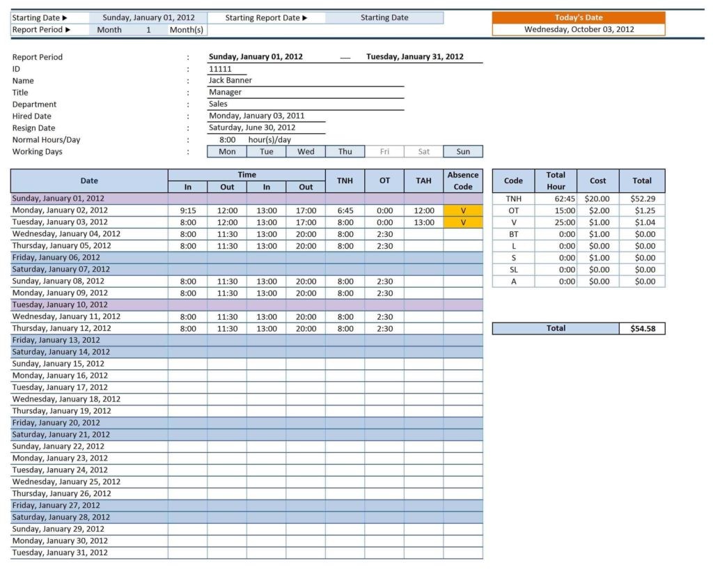Free Church Tithe And Offering Spreadsheet Employee Time Document