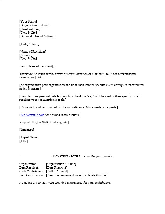 Free Donation Thank You Letter Template Document Note To