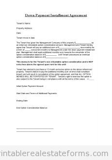 Free Down Payment Installment Agreement Printable Real Estate Document Contract Template