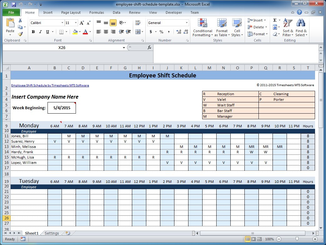 Free Employee And Shift Schedule Templates Document Template Google