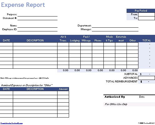 Free Excel Expense Report Template Document Sample For Small Business