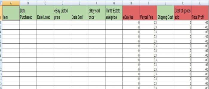 Free Excel Spreadsheet For Items To Sell EBay Inventory Document