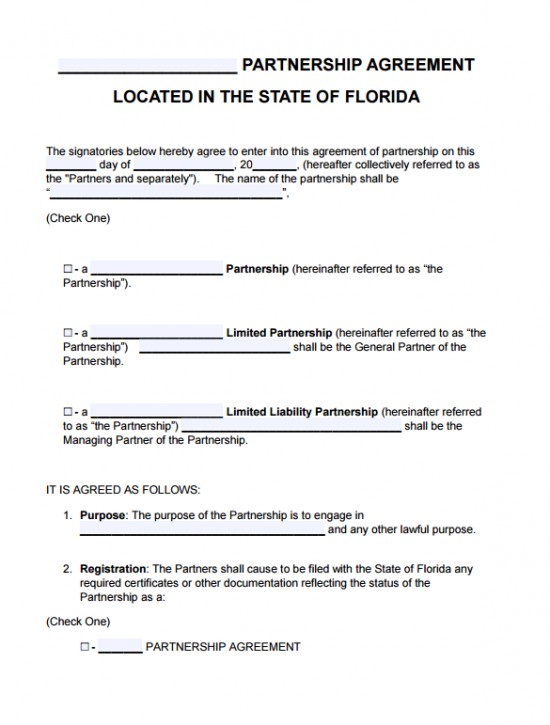 Free Florida Partnership Agreement Template PDF Word Document
