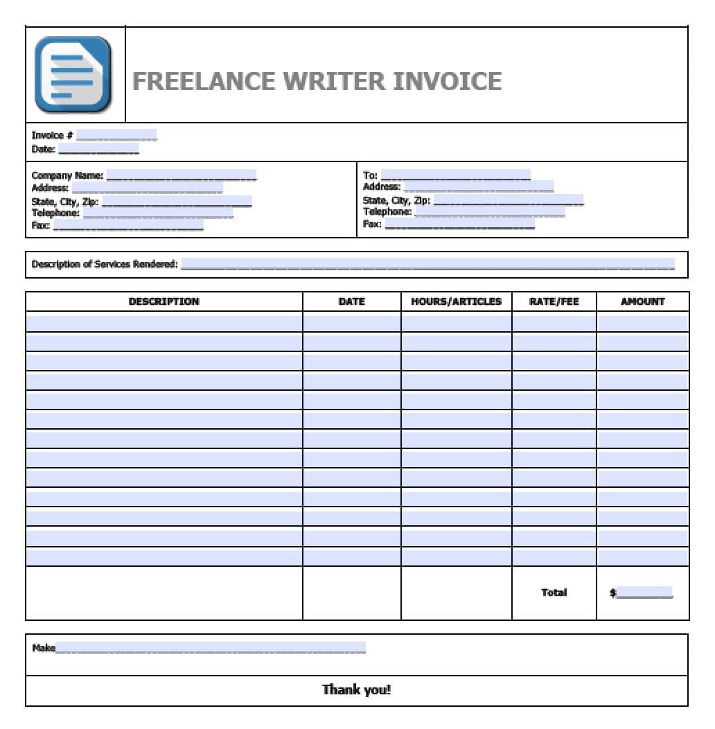 Free Freelance Writer Invoice Template Excel PDF Word Doc Document Writing An For Work