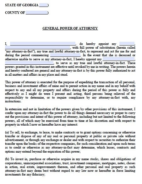 Free General Power Of Attorney Georgia Form Adobe PDF Document