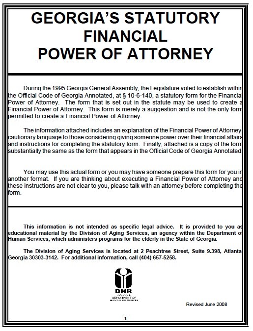 Free Georgia Durable Power Of Attorney Form PDF Template Document