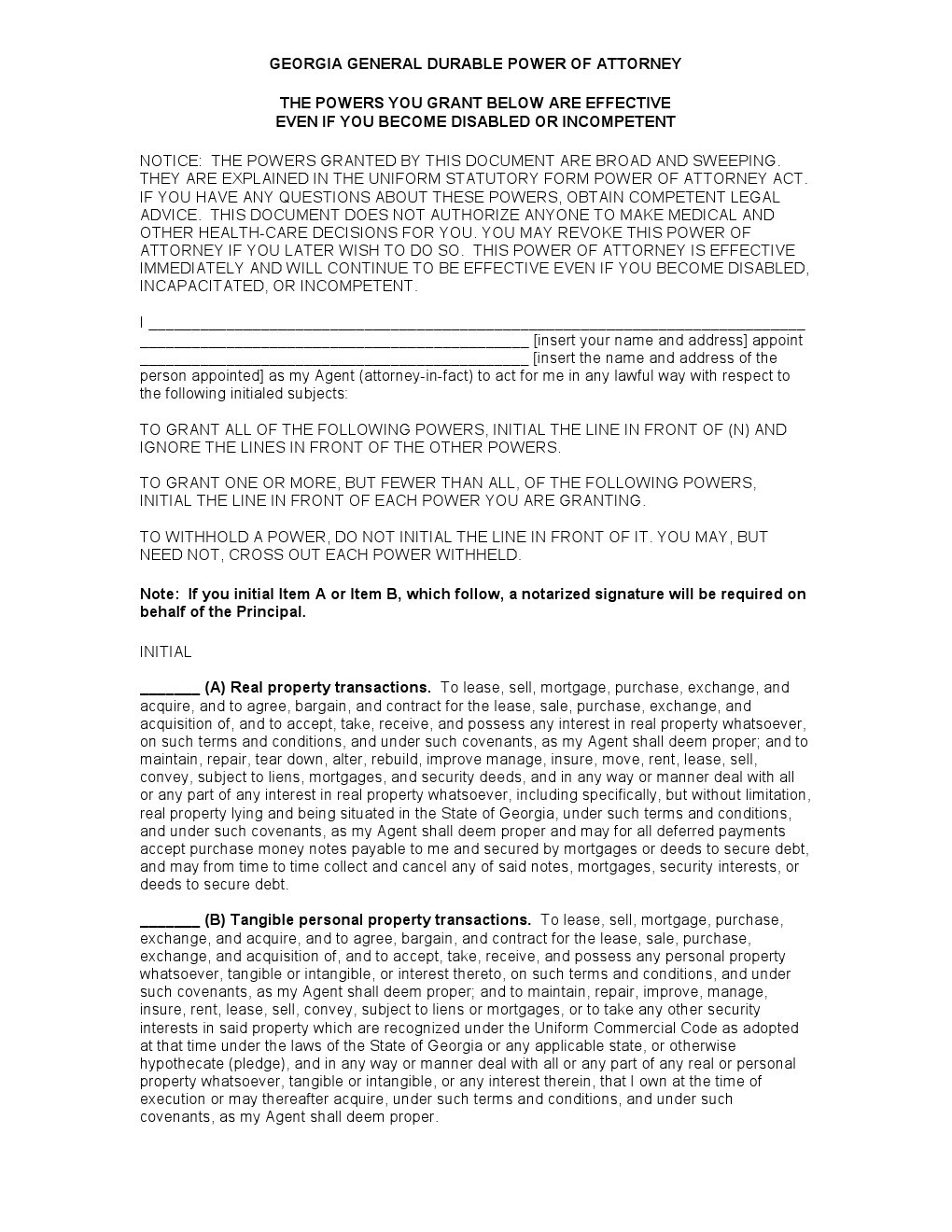Free Georgia Power Of Attorney Forms Adobe PDF Word Document Form