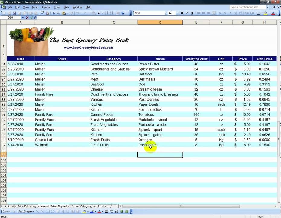 Free Grocery Price Book Spreadsheet Download YouTube Document List
