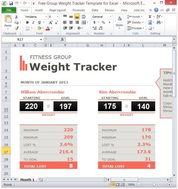 Free Group Weight Tracker Template For Excel Document Loss Competition Spreadsheet