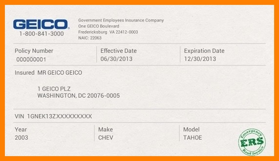Free Insurance Card Template Carbk Co Document Geico