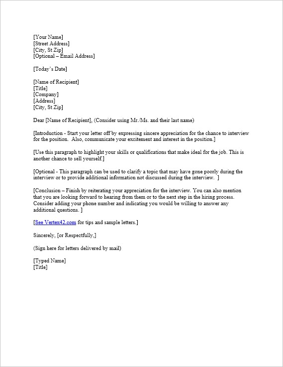 Free Interview Thank You Letter Template Samples Document