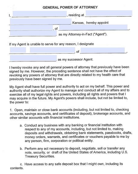 Free Kansas Durable Financial Power Of Attorney Form PDF Document