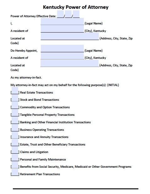 Free Kentucky Power Of Attorney Forms And Templates Document Durable Form