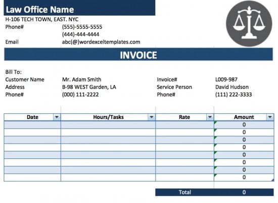 Free Legal Attorney Lawyer Invoice Template Excel PDF Word