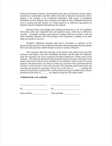 Free Legal Form Non Disclosure Agreement Template Document Generic